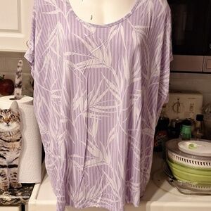 Z women's Lands End purple floral stretch cap sleeve plus size top 3X